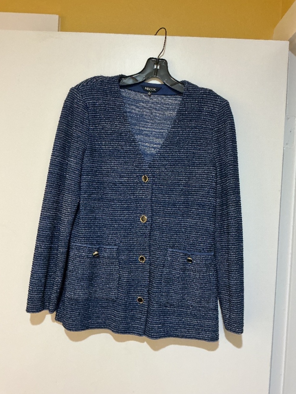 Misook Knit Blue Metallic Jacket S